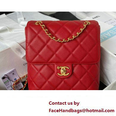 Chanel Grained Calfskin & Gold-Tone Metal Chain Backpack Bag AS4490 Red 2023